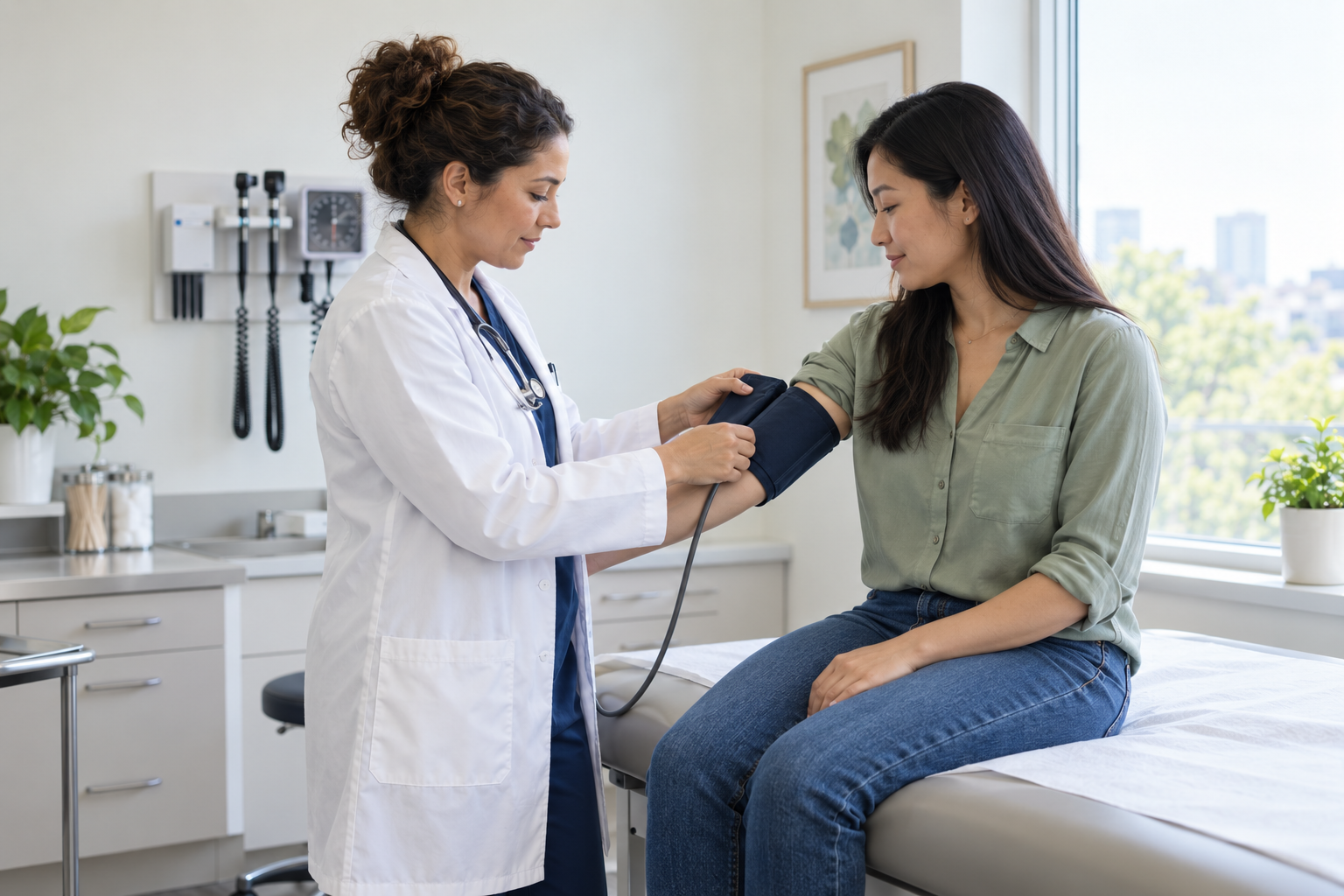 Healthcare professional checking a patient’s blood pressure
